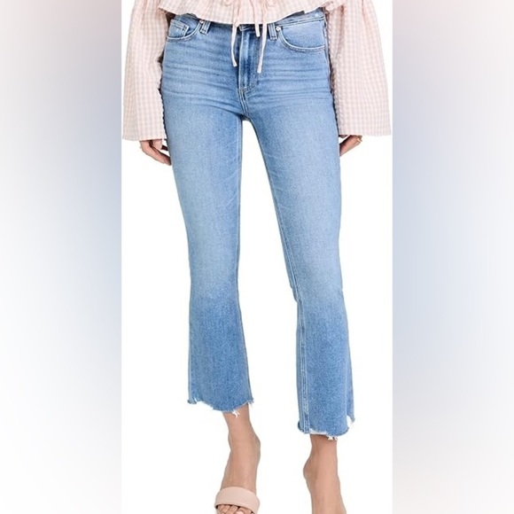 PAIGE Women's Size 28 Colette Crop Flare Distressed Hem Jeans Color Mel - Picture 5 of 12